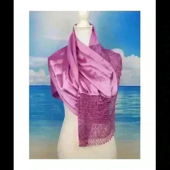 LIZ CLAIBORNE Rectangle ROSE PINK Wide Weave Trim Wrap Hijab Cover Accent Shawl - Picture 6 of 8